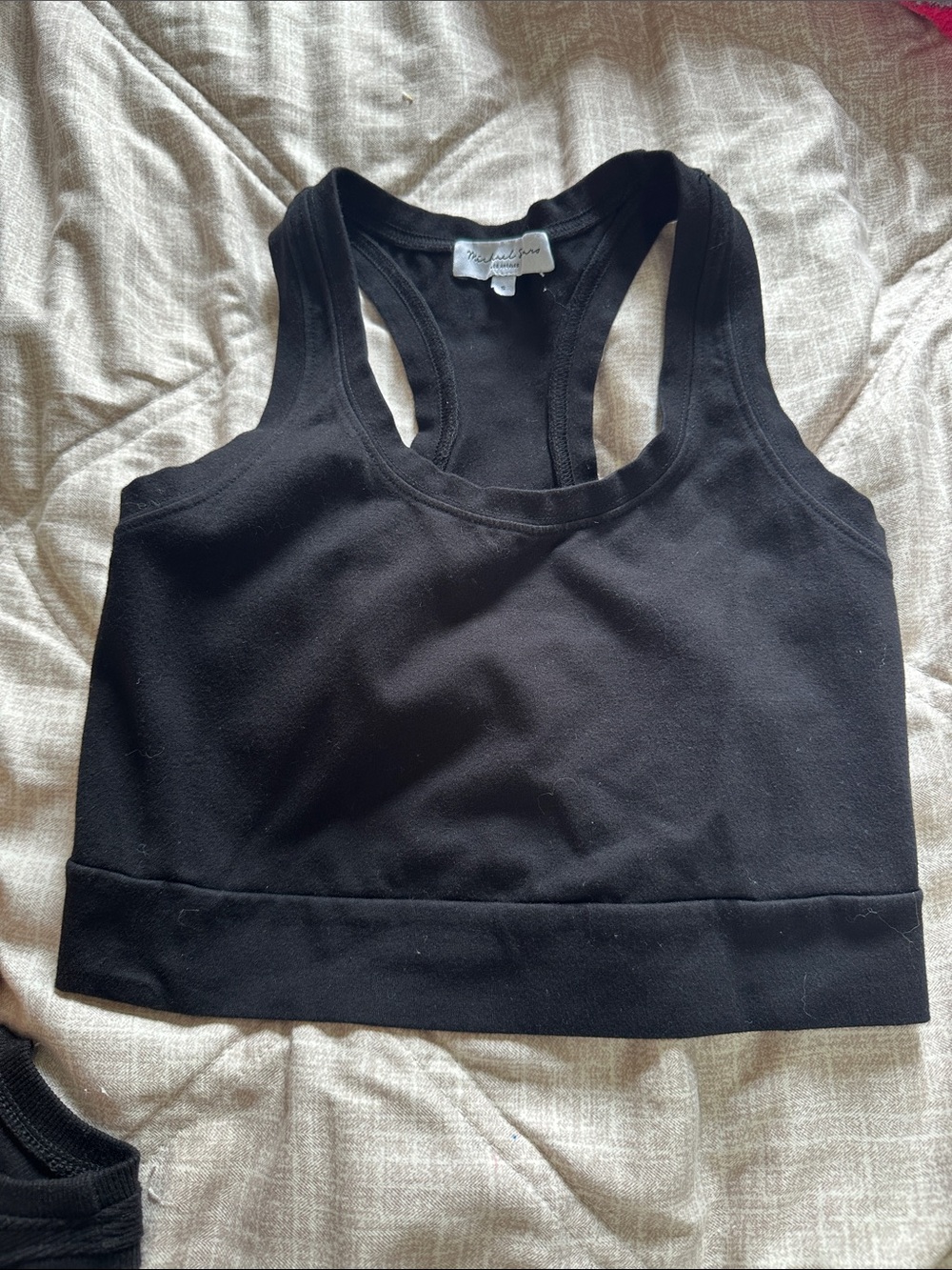 Black Ribbed Racerback Crop Tank Top - Picture 2 of 4